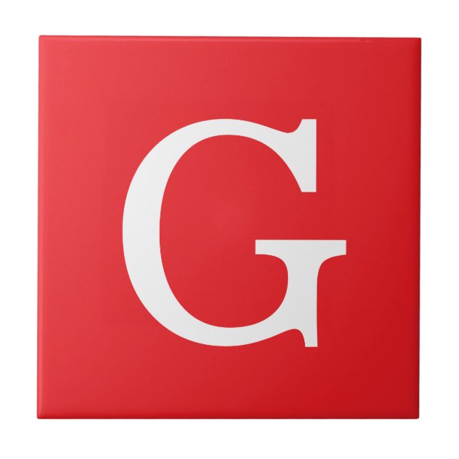 Initial Letter Monogram Red White Plain Simple Ceramic Tile (Front)