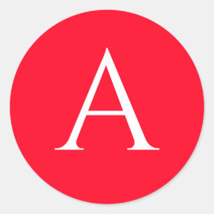 Initial Letter Monogram Red White Plain Simple Classic Round Sticker