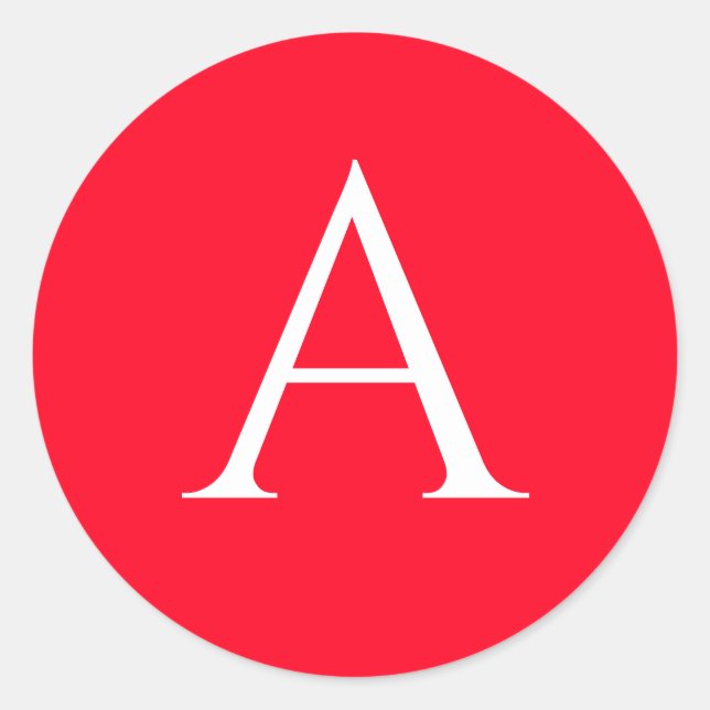 Initial Letter Monogram Red White Plain Simple Classic Round Sticker (Front)