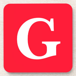 Initial Letter Monogram Red White Plain Simple Coaster