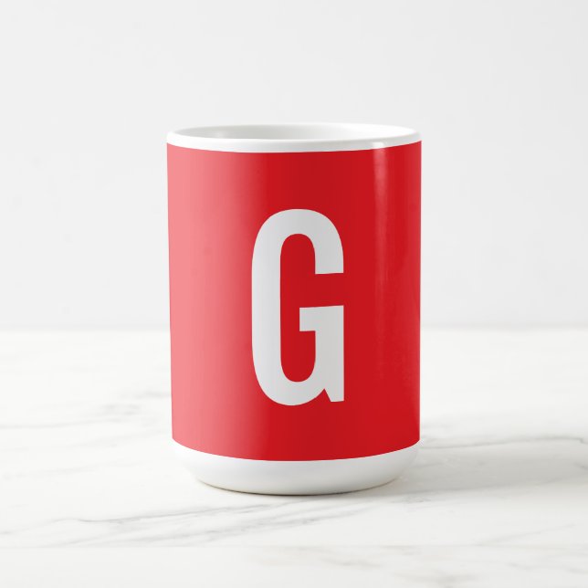 Initial Letter Monogram Red White Plain Simple Coffee Mug (Center)