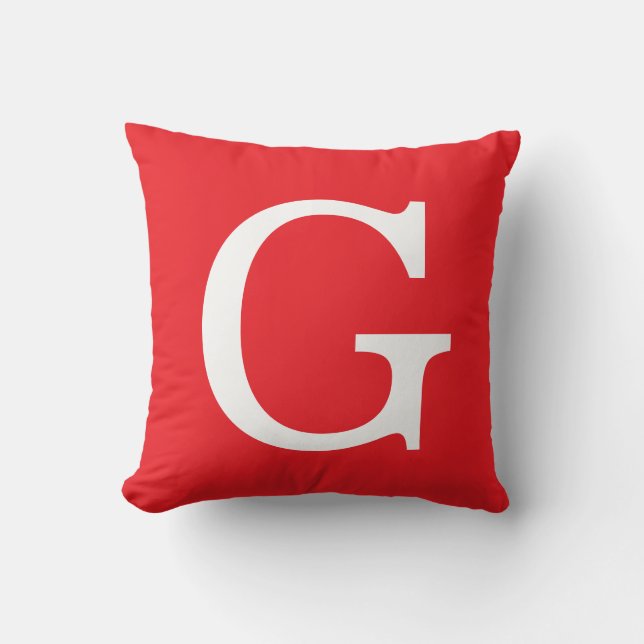 Initial Letter Monogram Red White Plain Simple Cushion (Front)