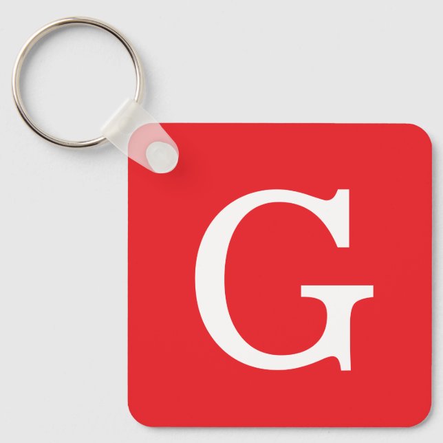 Initial Letter Monogram Red White Plain Simple Key Ring (Front)