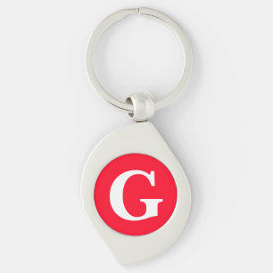 Initial Letter Monogram Red White Plain Simple Key Ring