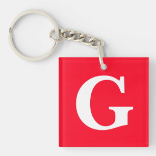 Initial Letter Monogram Red White Plain Simple Key Ring