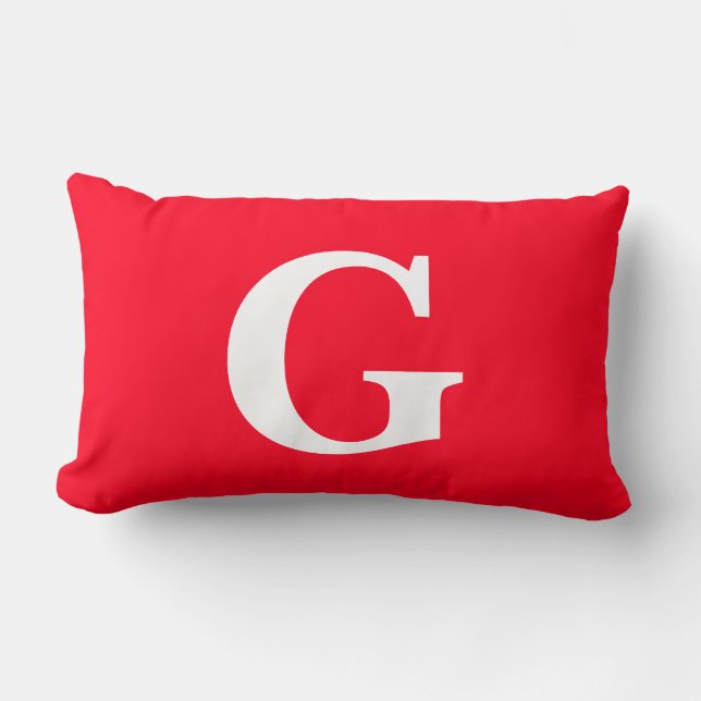 Initial Letter Monogram Red White Plain Simple Lumbar Cushion (Front)