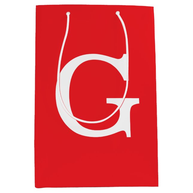 Initial Letter Monogram Red White Plain Simple Medium Gift Bag (Front)