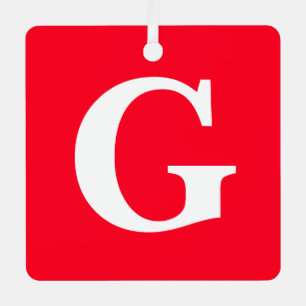 Initial Letter Monogram Red White Plain Simple Metal Tree Decoration