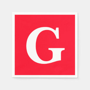 Initial Letter Monogram Red White Plain Simple Napkin
