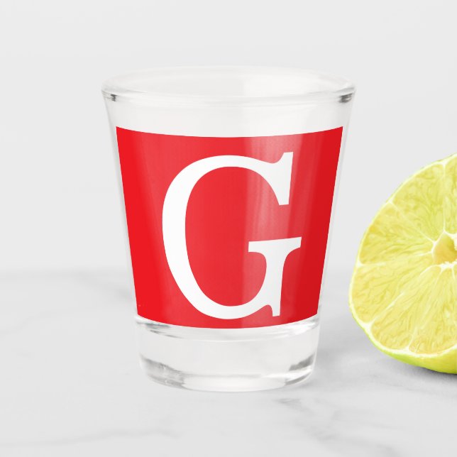 Initial Letter Monogram Red White Plain Simple Shot Glass (Front)