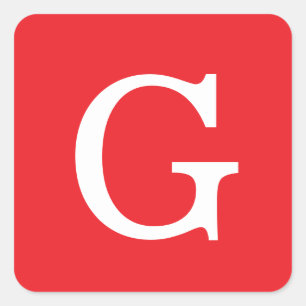 Initial Letter Monogram Red White Plain Simple Square Sticker