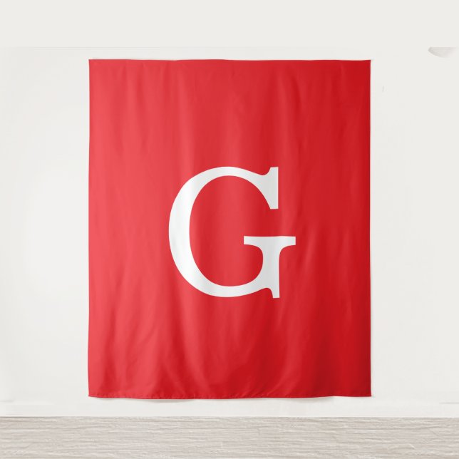 Initial Letter Monogram Red White Plain Simple Tapestry (Front)
