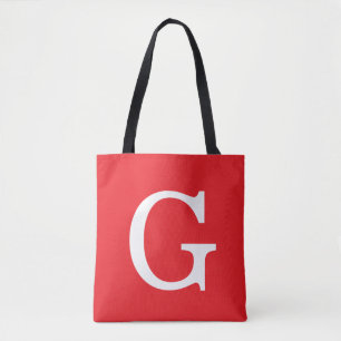 Initial Letter Monogram Red White Plain Simple Tote Bag