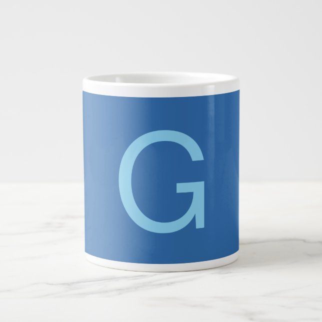 Initial Letter Monogram Steel Blue Custom Plain Large Coffee Mug (Front)