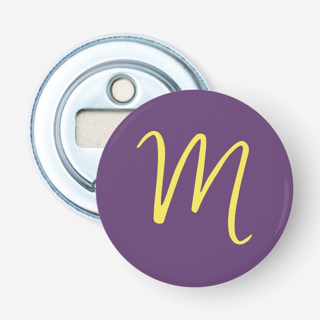 Initial Letter Monogram Stylish Indigo Yellow Bottle Opener (Front)