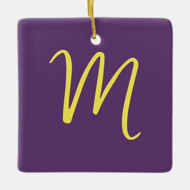 Initial Letter Monogram Stylish Indigo Yellow Ceramic Ornament (Front)