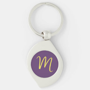 Initial Letter Monogram Stylish Indigo Yellow Key Ring