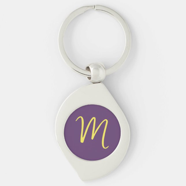 Initial Letter Monogram Stylish Indigo Yellow Key Ring (Front)