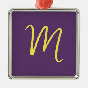 Initial Letter Monogram Stylish Indigo Yellow Metal Ornament
