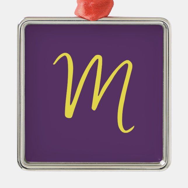 Initial Letter Monogram Stylish Indigo Yellow Metal Ornament (Front)