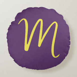Initial Letter Monogram Stylish Indigo Yellow Round Cushion