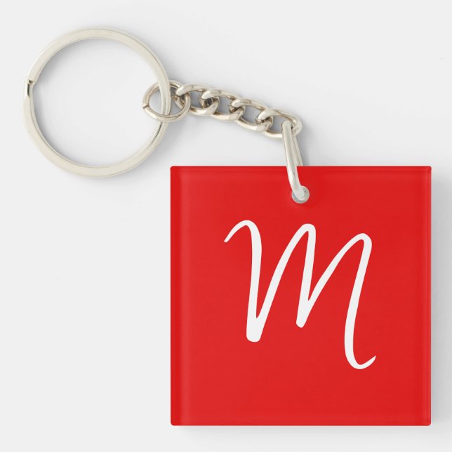 Initial Letter Monogram Stylish Red White Key Ring (Front)