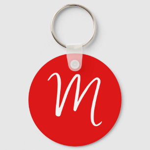 Initial Letter Monogram Stylish Red White Key Ring