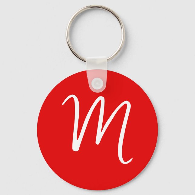 Initial Letter Monogram Stylish Red White Key Ring (Front)