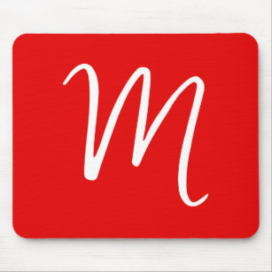 Initial Letter Monogram Stylish Red White Mouse Pad