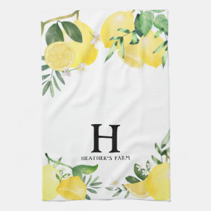 Initial Letter Monogrammed Lemon Garden Tea Towel