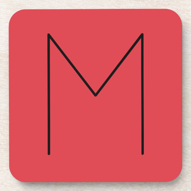 Initial Letter Monogrammed Modern Minimalist Red Coaster (Front)