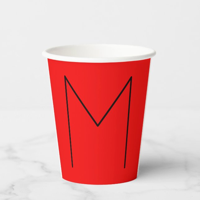 Initial Letter Monogrammed Modern Minimalist Red Paper Cups (Front)