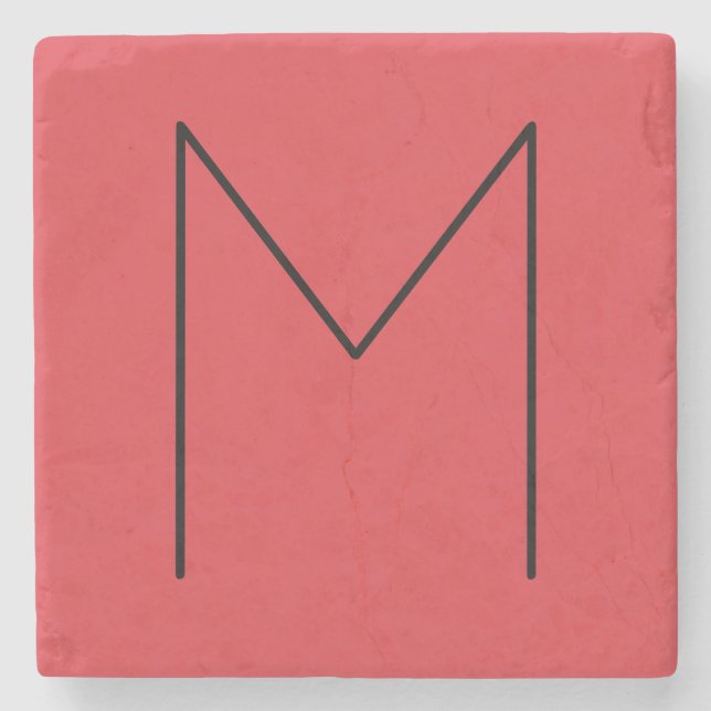 Initial Letter Monogrammed Modern Minimalist Red Stone Coaster (Front)