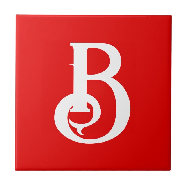 Initial Letter Monogrammed Red White Classical Ceramic Tile (Front)