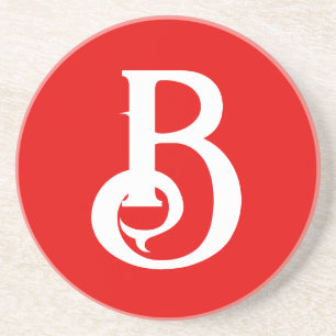 Initial Letter Monogrammed Red White Classical Coaster