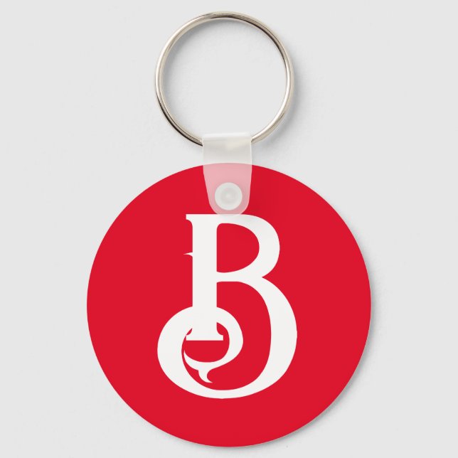 Initial Letter Monogrammed Red White Classical Key Ring (Front)