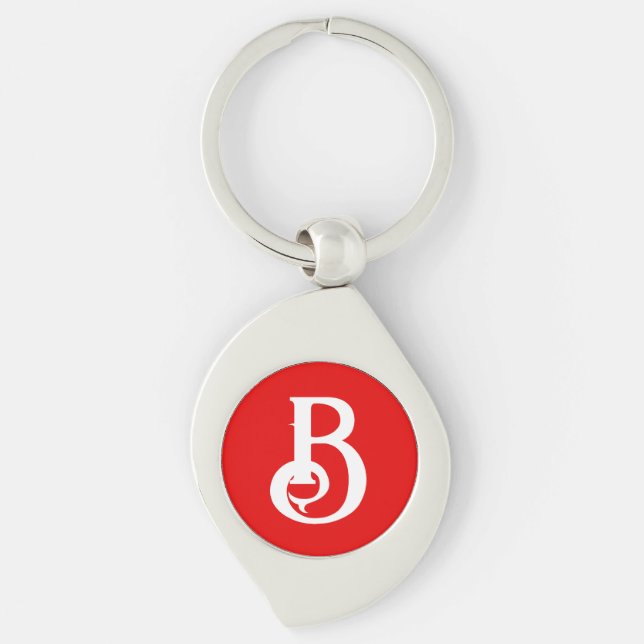 Initial Letter Monogrammed Red White Classical Key Ring (Front)