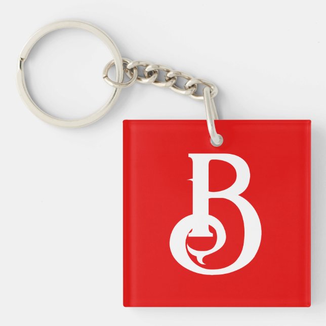 Initial Letter Monogrammed Red White Classical Key Ring (Front)