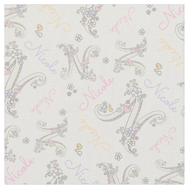 Initial letter N Nicole custom name fabric (Close Up)