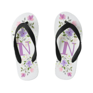 Initial Letter N Plus Floral Design Kid's Thongs