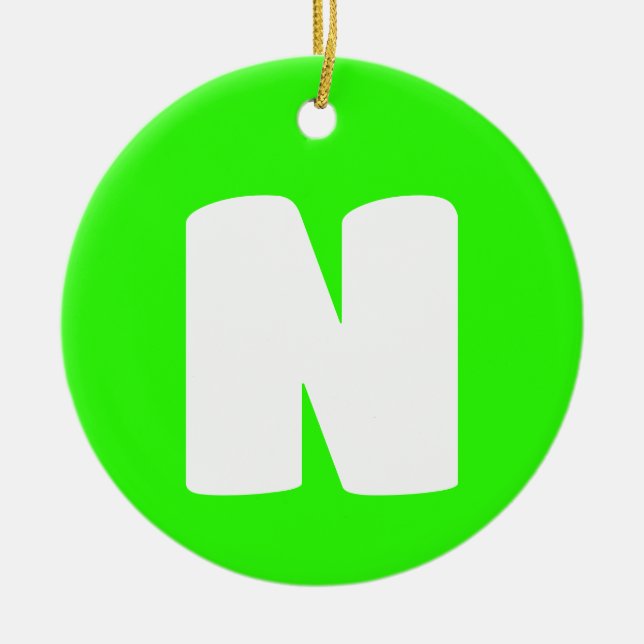 Initial Letter | Neon Green Trendy Modern Ceramic Ornament (Front)
