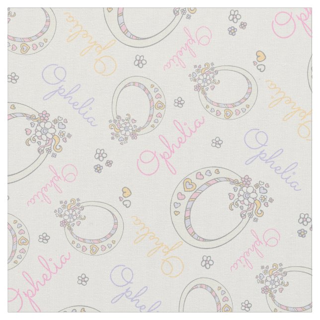 Initial letter O Ophelia custom name fabric (Close Up)