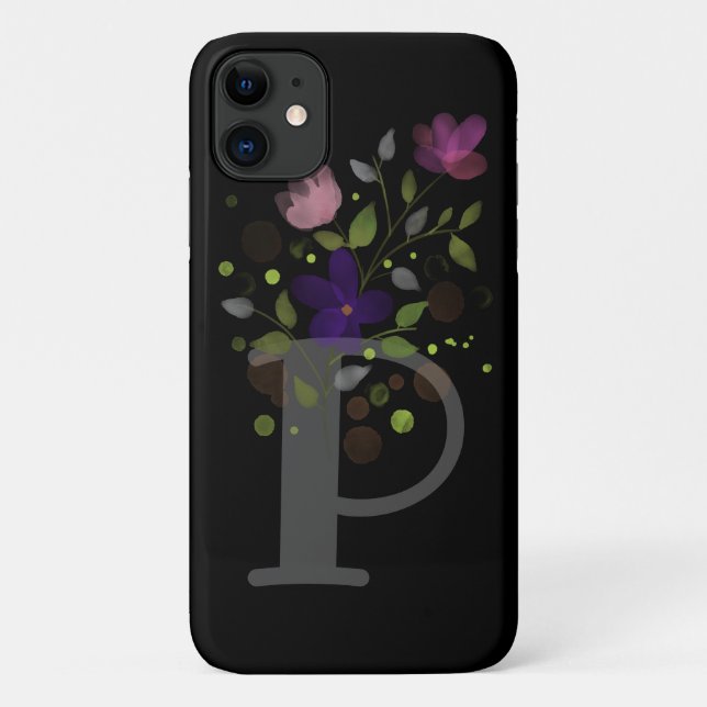 Initial Letter P Plus Floral Design Case-Mate iPhone Case (Back)