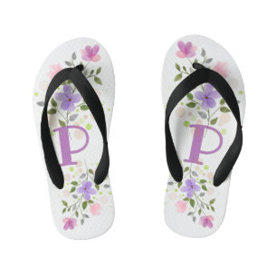 Initial Letter P Plus Floral Design Kid's Thongs