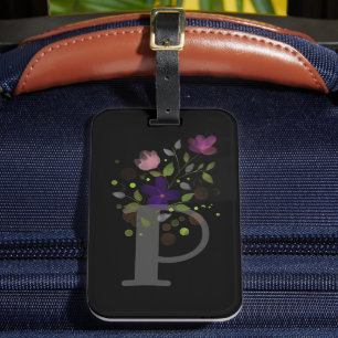 Initial Letter P Plus Floral Design Luggage Tag