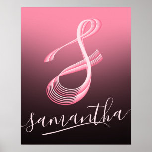 Initial Letter Pink Script Unique Name Monogram Poster