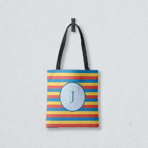 Initial Letter Primary Colour Striped Tote Bag