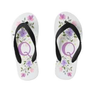 Initial Letter Q Plus Floral Design Kid's Thongs