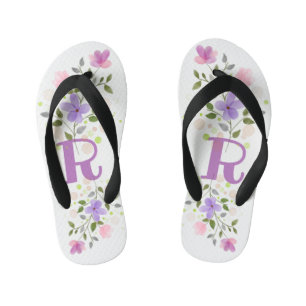 Initial Letter R Plus Floral Design Kid's Thongs