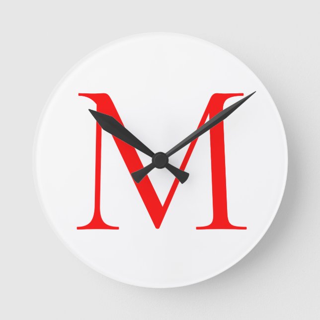 Initial letter red white monogrammed professional round clock (Front)